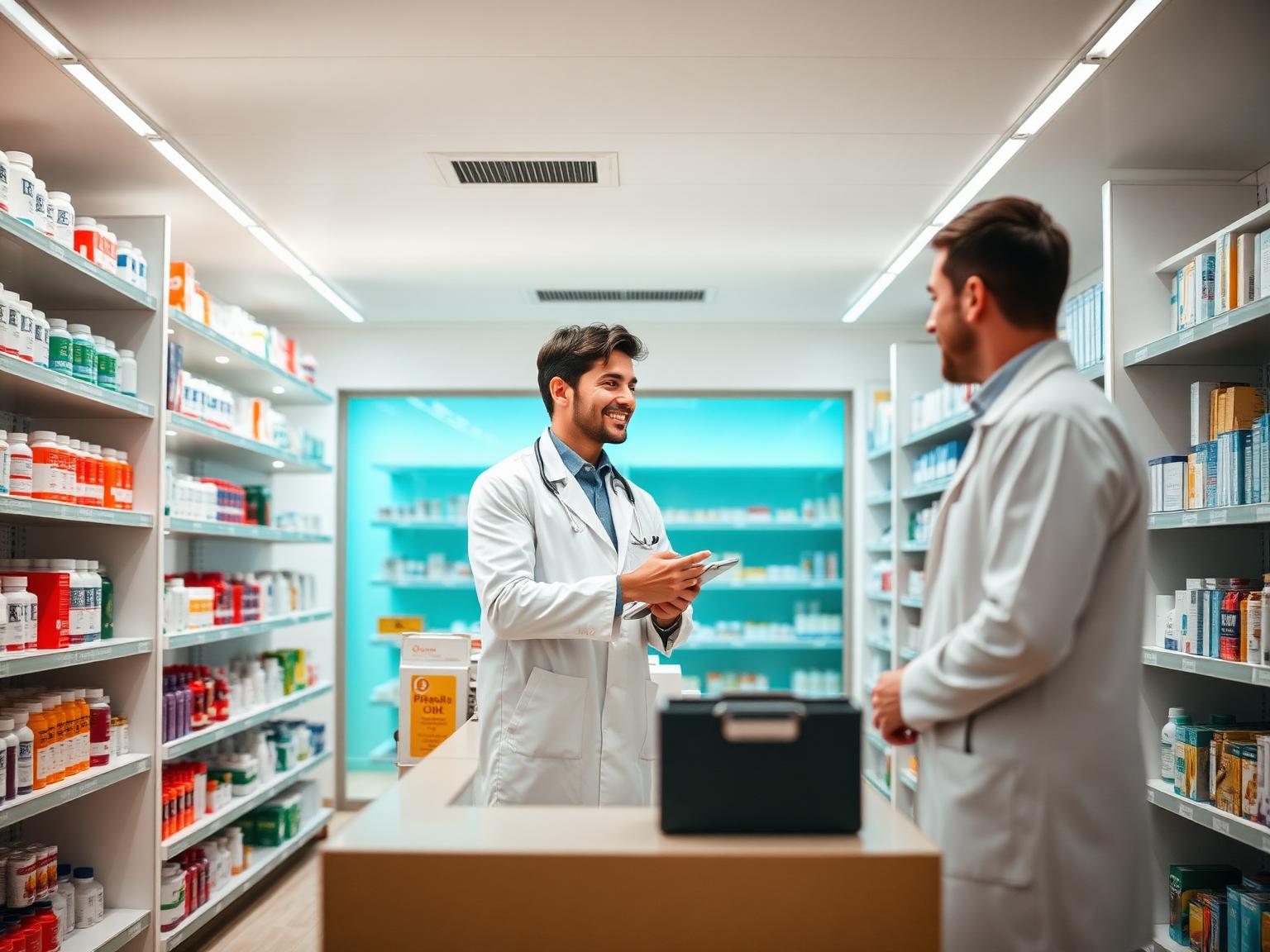 Farmacêutico atendendo cliente na Drogamedic